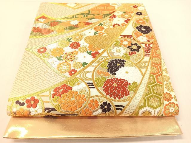 平和屋着物●西陣 ふくい謹製 六通柄袋帯 唐織錦 熨斗吉祥花文 金糸 日本製 紙箱・証紙付き 正絹 逸品 未使用 CABG7980vp