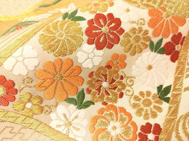 平和屋着物●西陣 ふくい謹製 六通柄袋帯 唐織錦 熨斗吉祥花文 金糸 日本製 紙箱・証紙付き 正絹 逸品 未使用 CABG7980vp