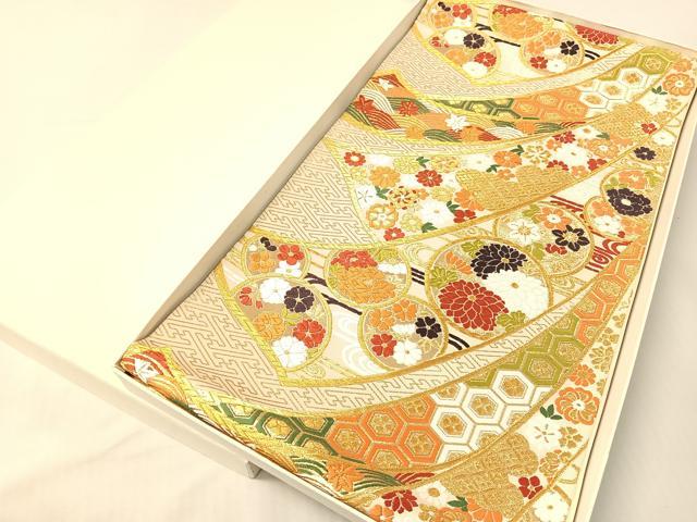 平和屋着物●西陣 ふくい謹製 六通柄袋帯 唐織錦 熨斗吉祥花文 金糸 日本製 紙箱・証紙付き 正絹 逸品 未使用 CABG7980vp