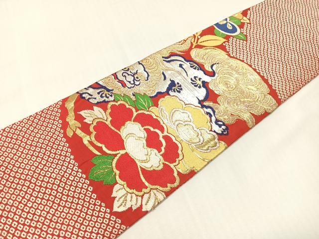 平和屋着物●アンティーク 大正ロマン 九寸名古屋帯 狛犬 金銀糸 正絹 逸品 CABG7984vp