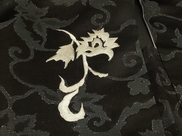 平和屋着物#羽織 刺繍 更紗花文 黒地 銀糸 正絹 逸品 CABG8010in