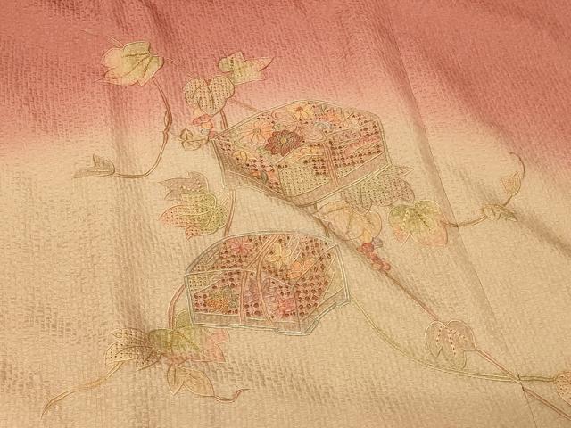 平和屋着物#中国三大刺繍 スワトウ刺繍 道行コート 文箱葡萄蔦の葉文 暈し染め 正絹 逸品 未使用 CABG8012in