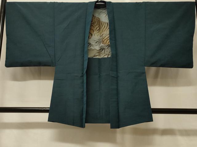平和屋着物#男性 羽織 紬地 高麗納戸色 羽裏:虎 正絹 逸品 CABG8015in