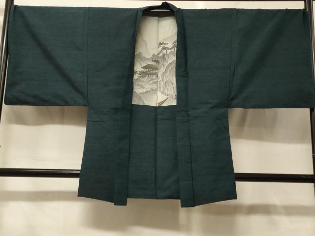 平和屋着物#男性 羽織 ひげ紬 高麗納戸色 正絹 逸品 CABG8018in