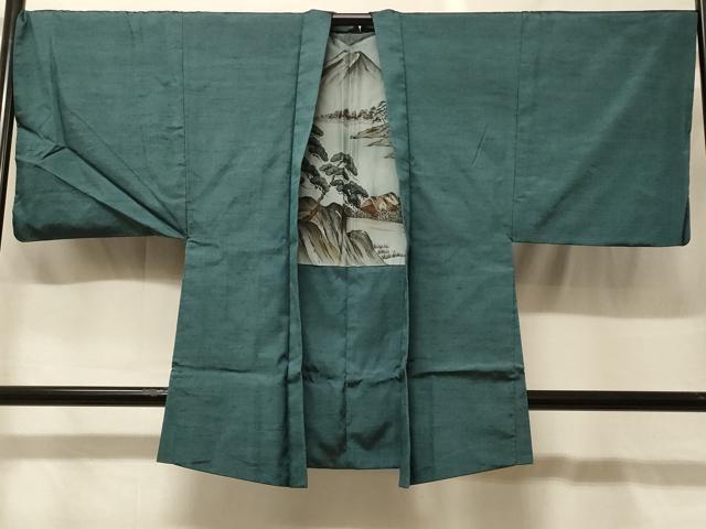 平和屋着物#男性 羽織 紬地 錆浅葱色 正絹 逸品 CABG8023in