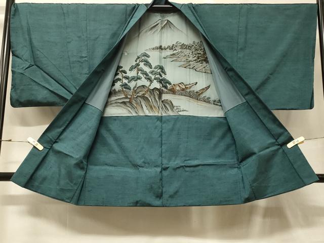 平和屋着物#男性 羽織 紬地 錆浅葱色 正絹 逸品 CABG8023in