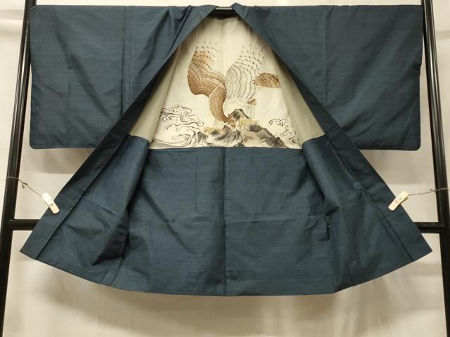 平和屋着物#男性 本場大島紬 長羽織 格子柄 正絹 逸品 CABG8029in