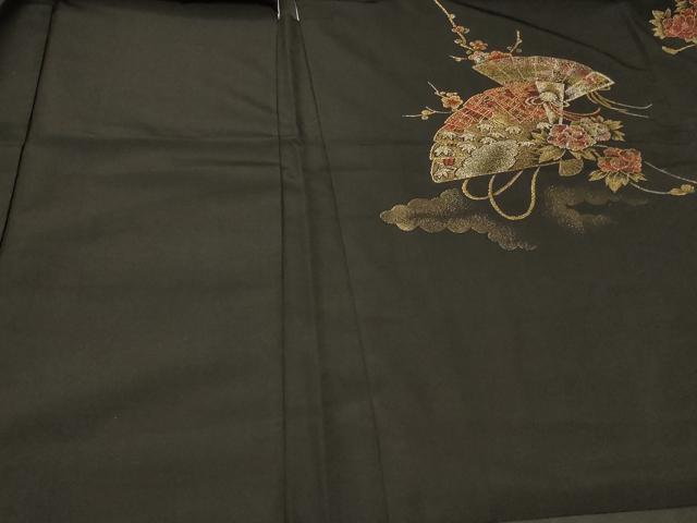 平和屋着物#羽織 寿光織 雲取り扇面花文 黒地 金銀糸 正絹 逸品 CABG8036in
