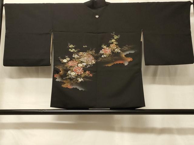 平和屋着物#羽織 寿光織 扇面流水花文 黒地 金銀彩 正絹 逸品 CABG8039in