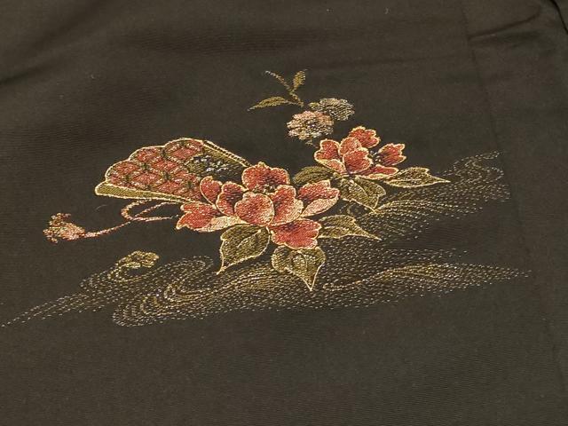 平和屋着物#羽織 寿光織 扇面流水花文 黒地 金銀彩 正絹 逸品 CABG8039in