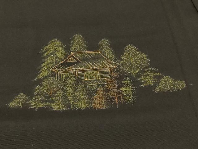 平和屋着物#羽織 寿光織 風景文 黒地 金糸 正絹 逸品 CABG8044in