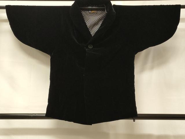 平和屋着物#和装コート 黒地 ベロア 交織 CABG8050in