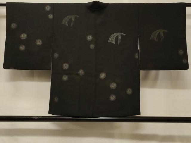 平和屋着物#羽織 寿光織 渡り橋舞花文 黒地 金銀糸 正絹 逸品 CABG8066in