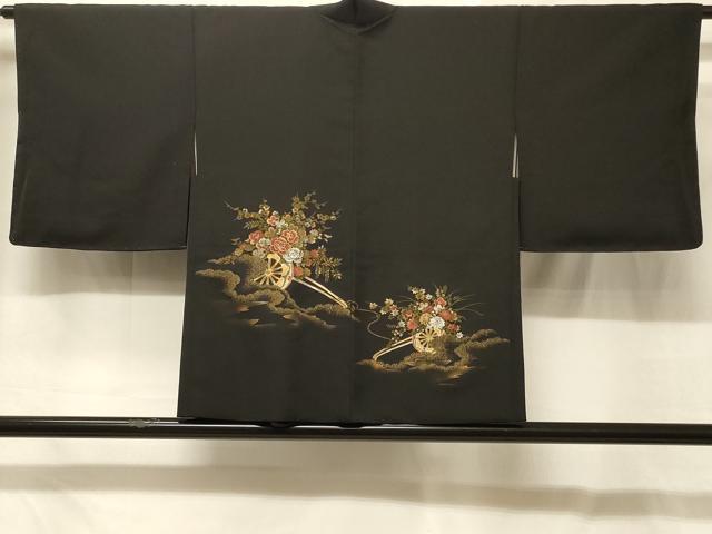 平和屋着物#羽織 寿光織 花車文 黒地 金銀糸 正絹 逸品 未使用 CABG8067in