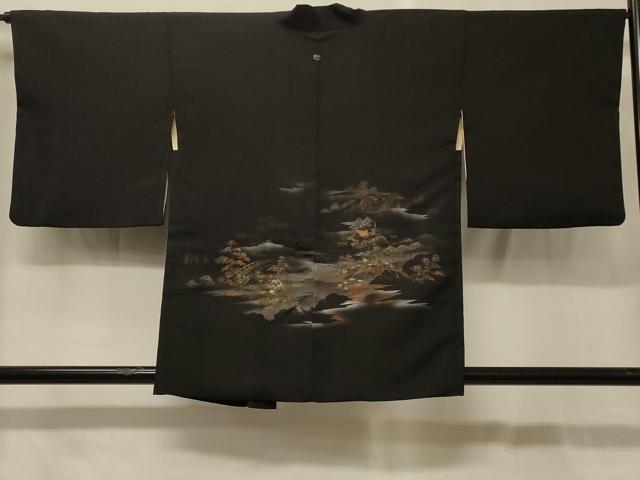 平和屋着物#羽織 風景文 黒地 金銀彩 正絹 逸品 CABG8068in
