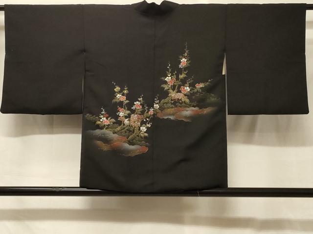 平和屋着物#羽織 寿光織 雲取り貝桶花文 黒地 金銀糸 正絹 逸品 CABG8071in