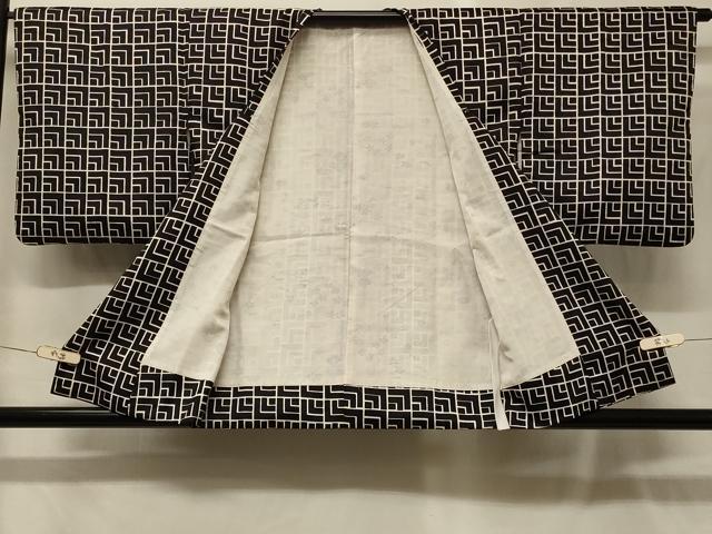 平和屋着物#道行コート 幾何学文様 黒地 正絹 逸品 CABG8075in