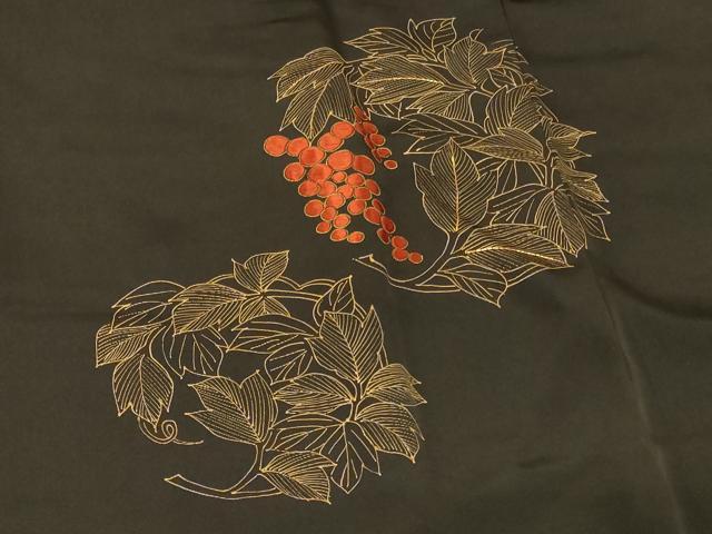 平和屋着物#羽織 駒刺繍 葡萄蔦の葉丸文 黒地 金彩 正絹 逸品 CABG8086in