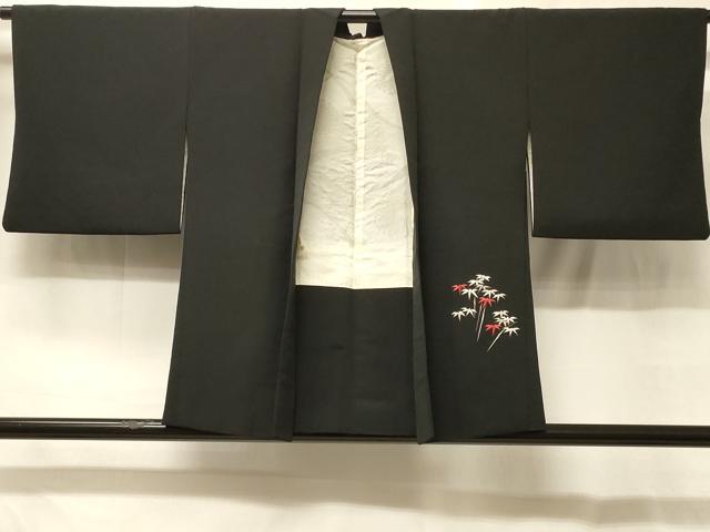 平和屋着物#羽織 総刺繍 笹竹文 黒地 金銀糸 正絹 逸品 CABG8087in