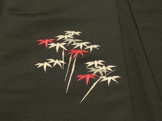 平和屋着物#羽織 総刺繍 笹竹文 黒地 金銀糸 正絹 逸品 CABG8087in