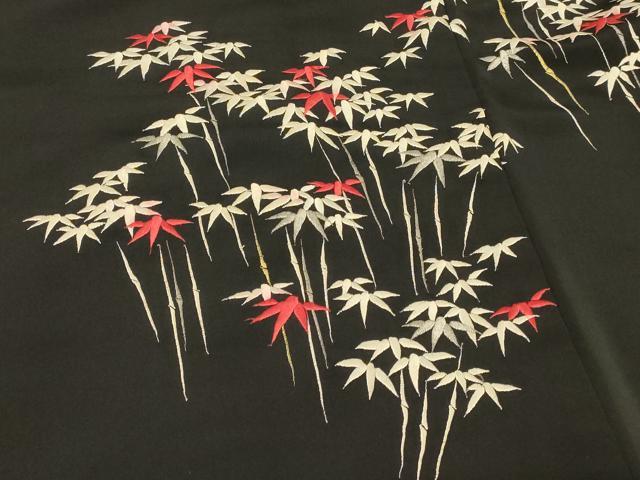 平和屋着物#羽織 総刺繍 笹竹文 黒地 金銀糸 正絹 逸品 CABG8087in