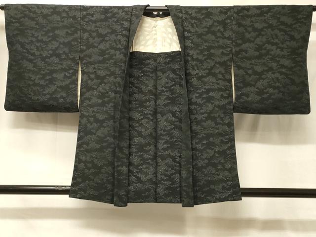 平和屋着物#羽織 立波文 黒地 銀通し地 正絹 逸品 CABG8088in