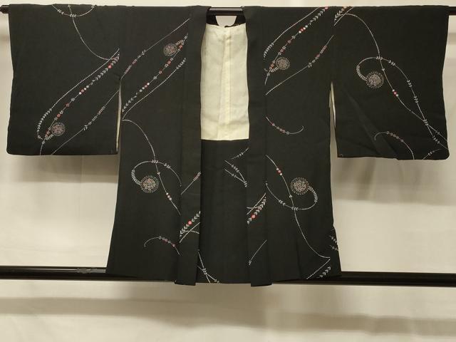 平和屋着物#羽織 枝花文 黒地 正絹 逸品 CABG8089in