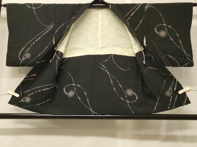 平和屋着物#羽織 枝花文 黒地 正絹 逸品 CABG8089in