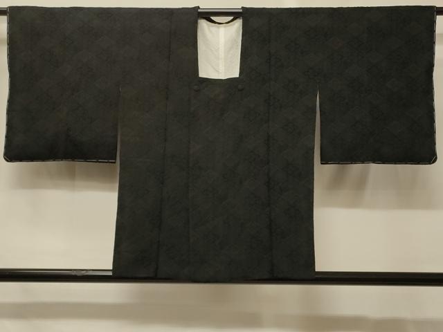 平和屋着物#道行コート 花菱地紋 黒地 正絹 逸品 未使用 CABG8103in