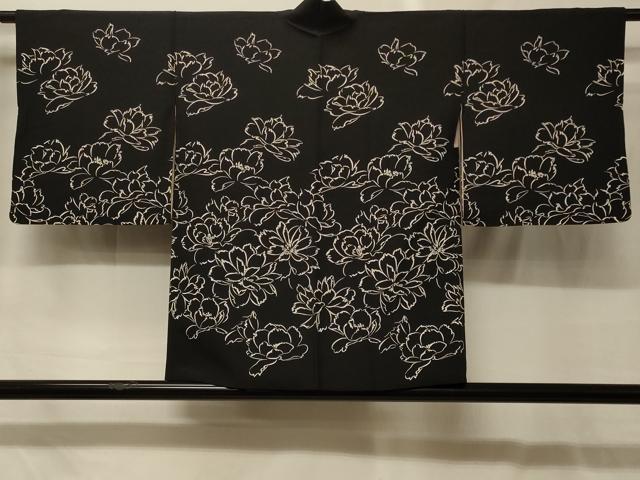 平和屋着物#羽織 花づくし 黒地 正絹 逸品 CABG8106in