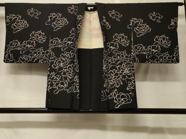 平和屋着物#羽織 花づくし 黒地 正絹 逸品 CABG8106in