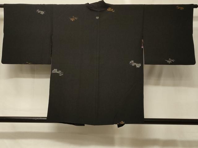 平和屋着物#羽織 寿光織 草木文 黒地 金銀糸 正絹 逸品 CABG8109in