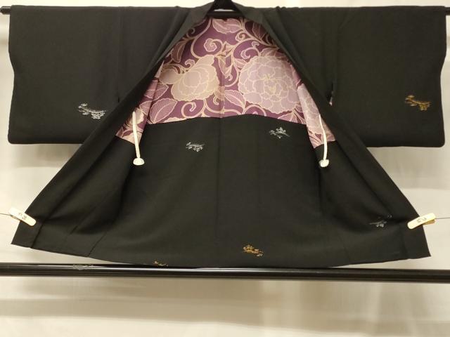 平和屋着物#羽織 寿光織 草木文 黒地 金銀糸 正絹 逸品 CABG8109in