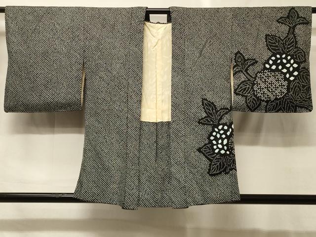 平和屋着物#羽織 総絞り 紫陽花 黒地 正絹 逸品 CABG8119in