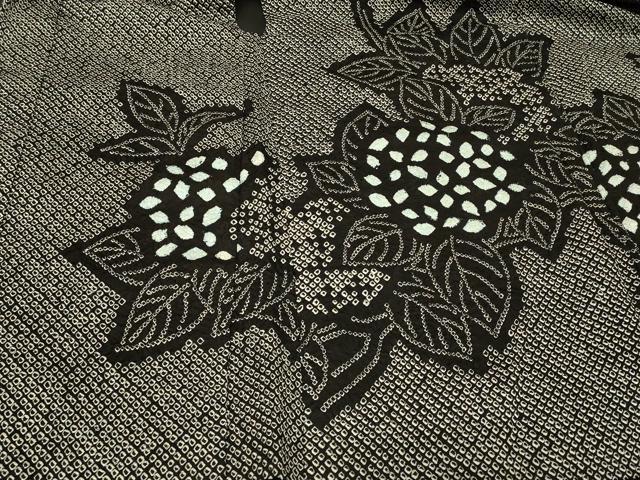 平和屋着物#羽織 総絞り 紫陽花 黒地 正絹 逸品 CABG8119in