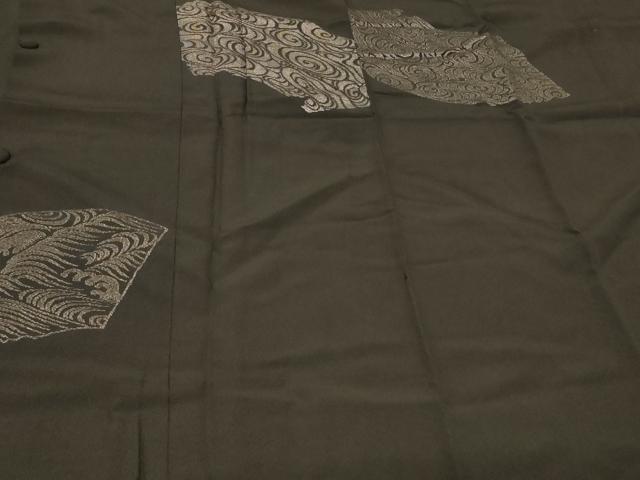 平和屋着物#道行コート 寿光織 地紙立波文 黒地 銀糸 ロング丈 正絹 逸品 CABG8125in
