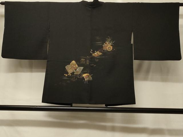 平和屋着物#羽織 寿光織 冊子花車文 黒地 金銀糸 正絹 逸品 CABG8127in