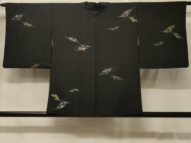 平和屋着物#羽織 寿光織 舞葉文 黒地 金糸 正絹 逸品 未使用 CABG8129in