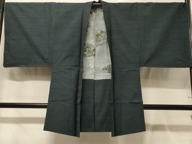 平和屋着物#男性 紬 長羽織 網代織 正絹 逸品 未使用 CABG8138in