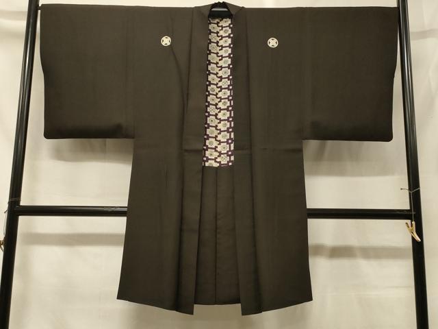 平和屋着物#男性 長羽織 黒紋付き 正絹 逸品 CABG8141in