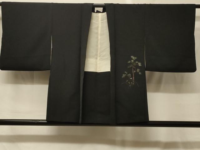 平和屋着物#羽織 総刺繍 枝松文 黒地 金糸 正絹 逸品 CABG8142in