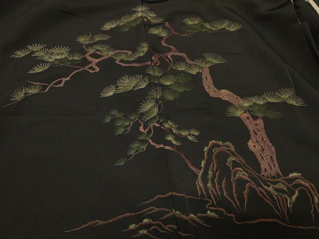 平和屋着物#羽織 総刺繍 枝松文 黒地 金糸 正絹 逸品 CABG8142in