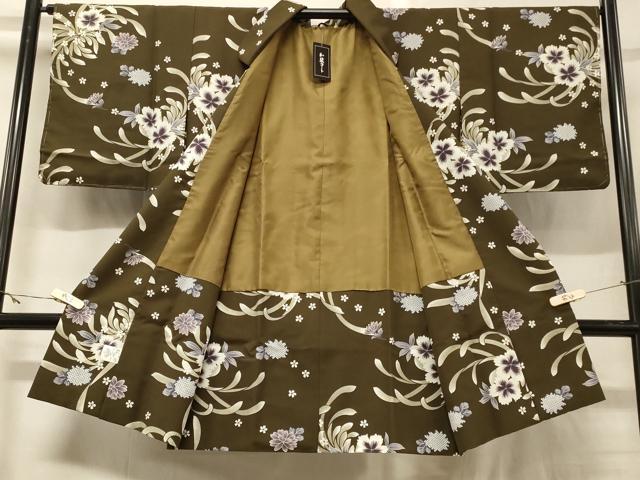 平和屋着物#和装コート 草花文 ロング丈 洗える着物 未使用 CABG8156in