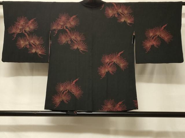 平和屋着物#羽織 枝松葉文 黒地 金彩 正絹 逸品 CABG8174in