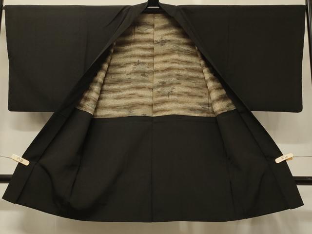 平和屋着物#男性 長羽織 黒地 正絹 逸品 CABG8190in