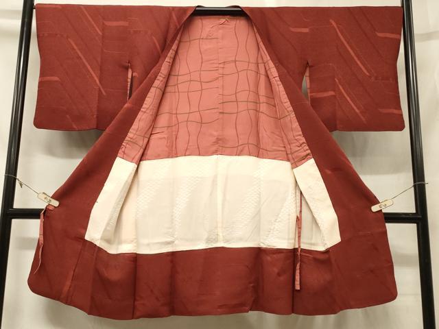 平和屋着物#道行コート 色無地 幾何学花地紋 鳶色 ロング丈 正絹 逸品 CABG8197in