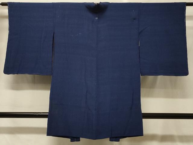 平和屋着物#羽織 色無地 単衣 横段地紋 濃藍色 正絹 逸品 未使用 CABG8201in