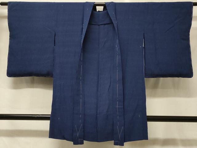 平和屋着物#羽織 色無地 単衣 横段地紋 濃藍色 正絹 逸品 未使用 CABG8201in