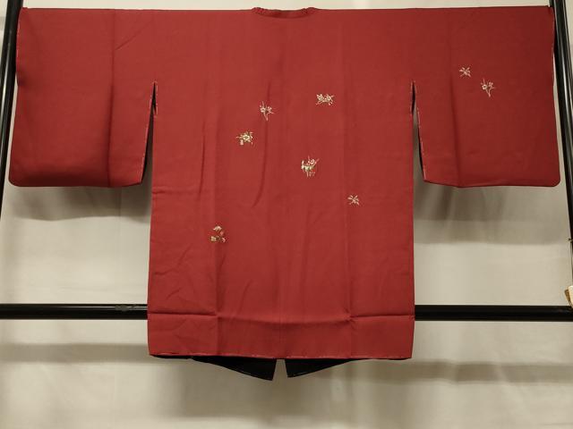 平和屋着物#道行コート リバーシブル 総刺繍 草花文 黒地 金糸 正絹 逸品 未使用 CABG8206in