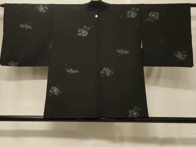 平和屋着物#羽織 寿光織 草花文 黒地 金銀糸 正絹 逸品 CABG8214in